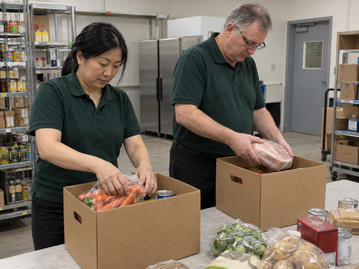 A box of ingredients handed across a counter